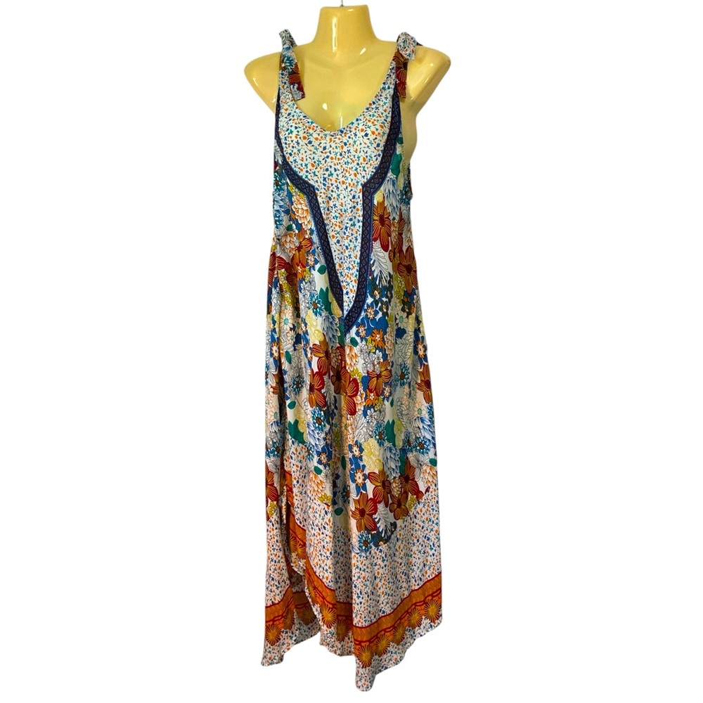 Seven Islands Floral Asymmetrical Sun Dress Adjustable Straps Beach Colorful Med